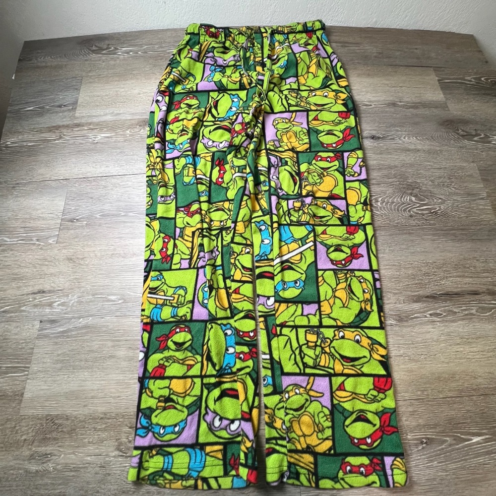 Nickelodeon TMNT Pajama Pants Mens Medium Green Fleece Ninja Turtles Lounge Wear